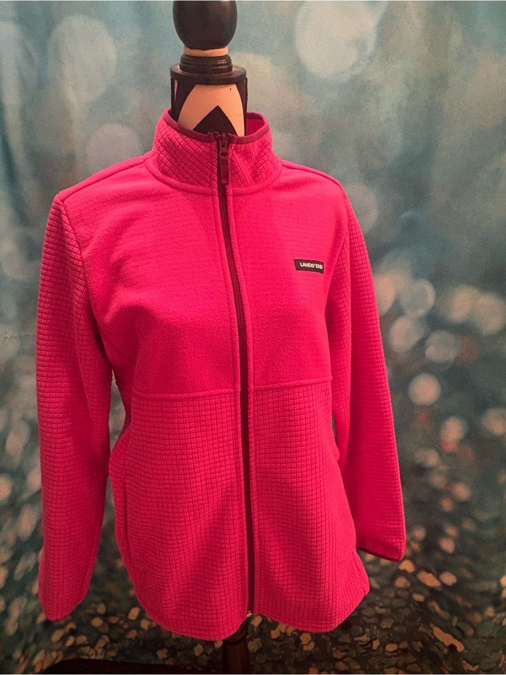 Lands' End Women’s Bright Pink Full-Zip Teddy Jacket - Large